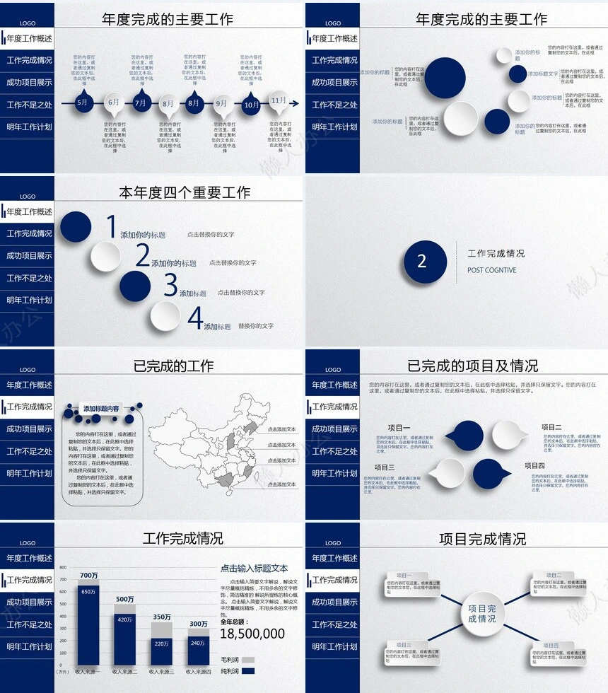 时尚通用工作总结年度工作概述PPT模板