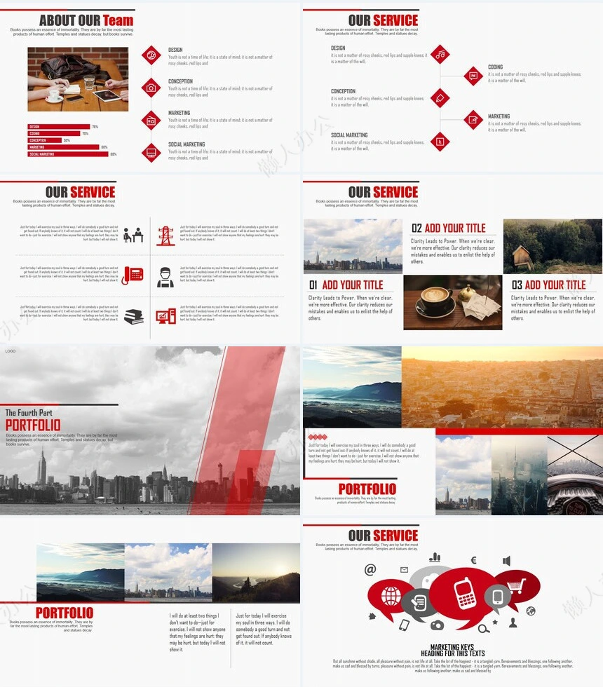 红色大气简洁欧美风年终总结PPT模板