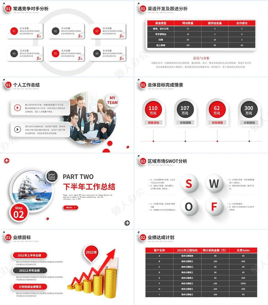 红色工作总结PPT(21)