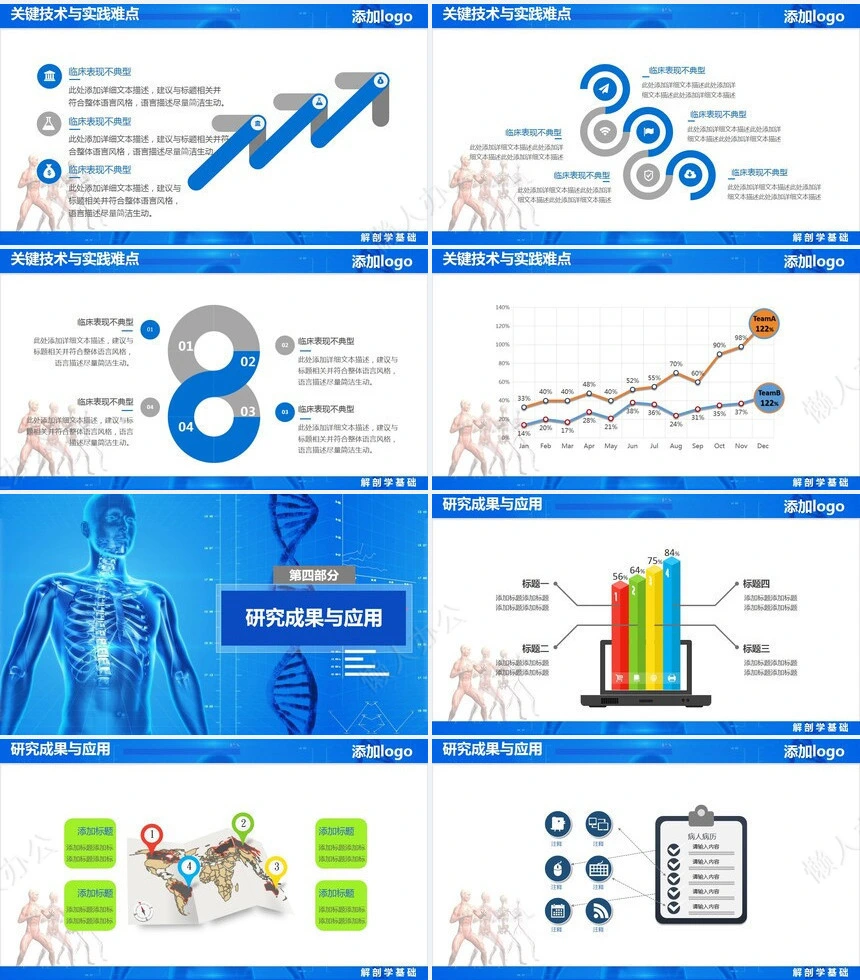 蓝色医疗解剖学学术报告毕业论文答辩PPT模板