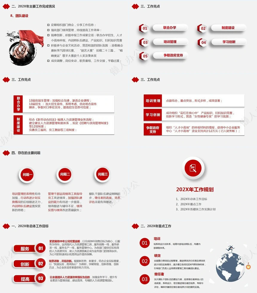 红色工作总结PPT(60)