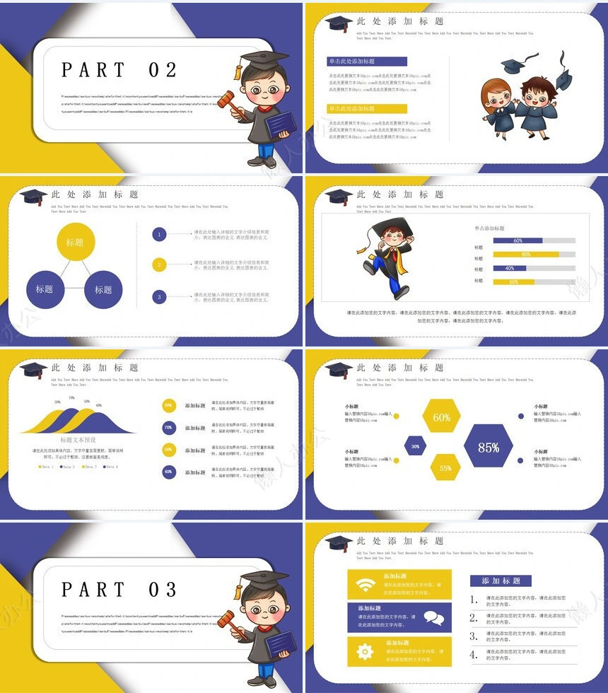 蓝黄卡通开题报告PPT模板