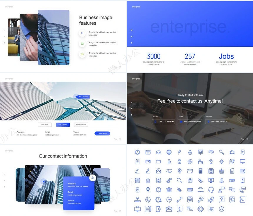 亮蓝时尚杂志风商业计划书公司宣传通用PPT模板