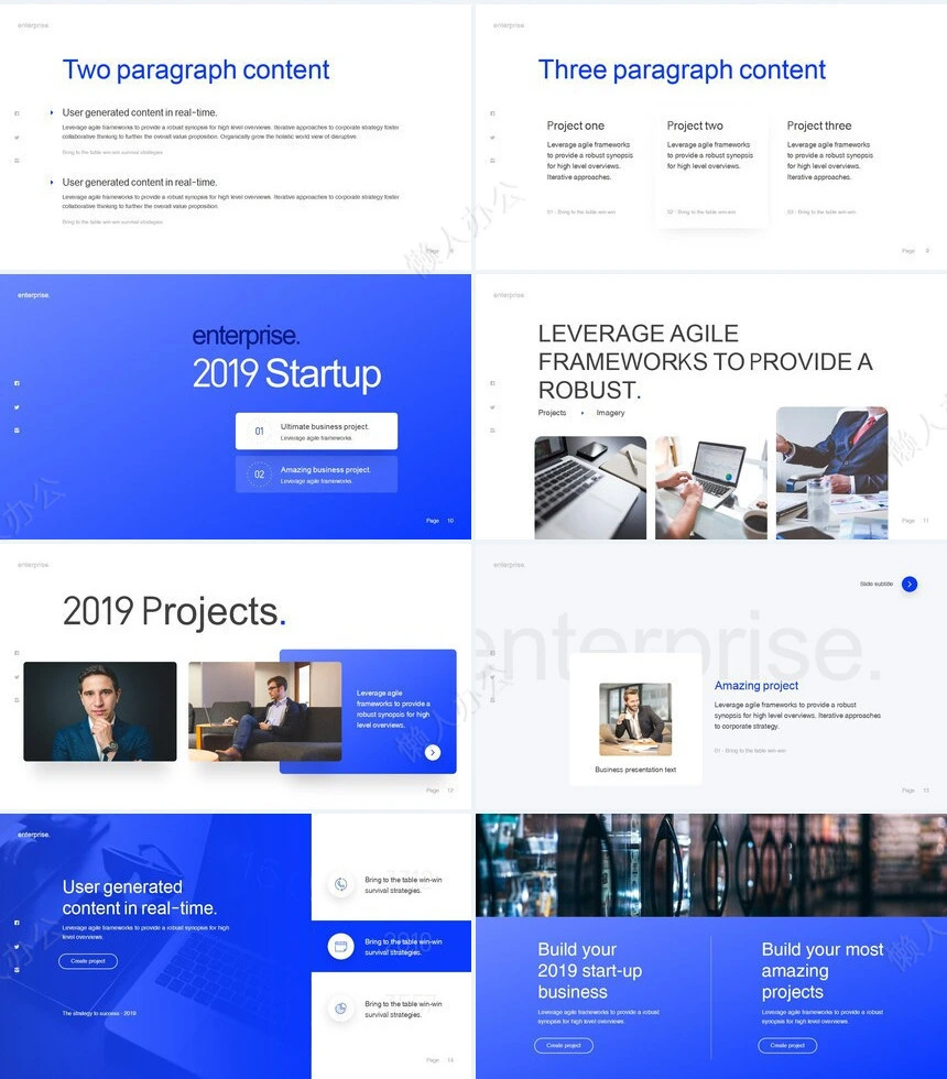 亮蓝时尚杂志风商业计划书公司宣传通用PPT模板