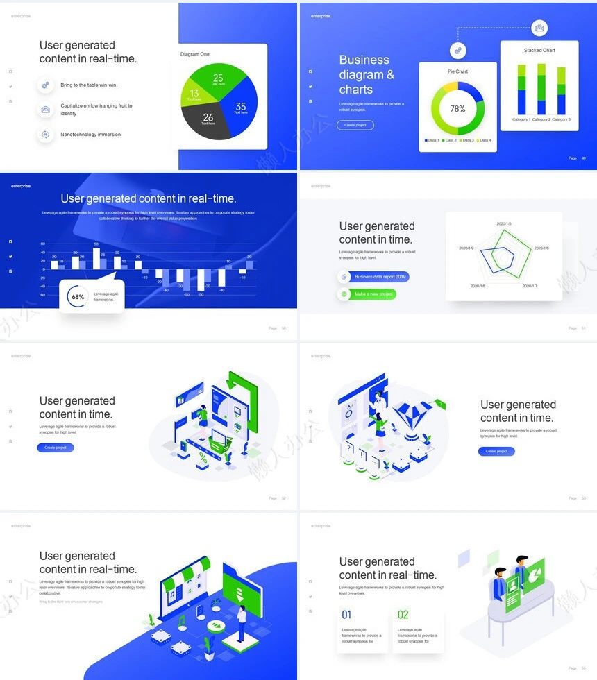 亮蓝时尚杂志风商业计划书公司宣传通用PPT模板