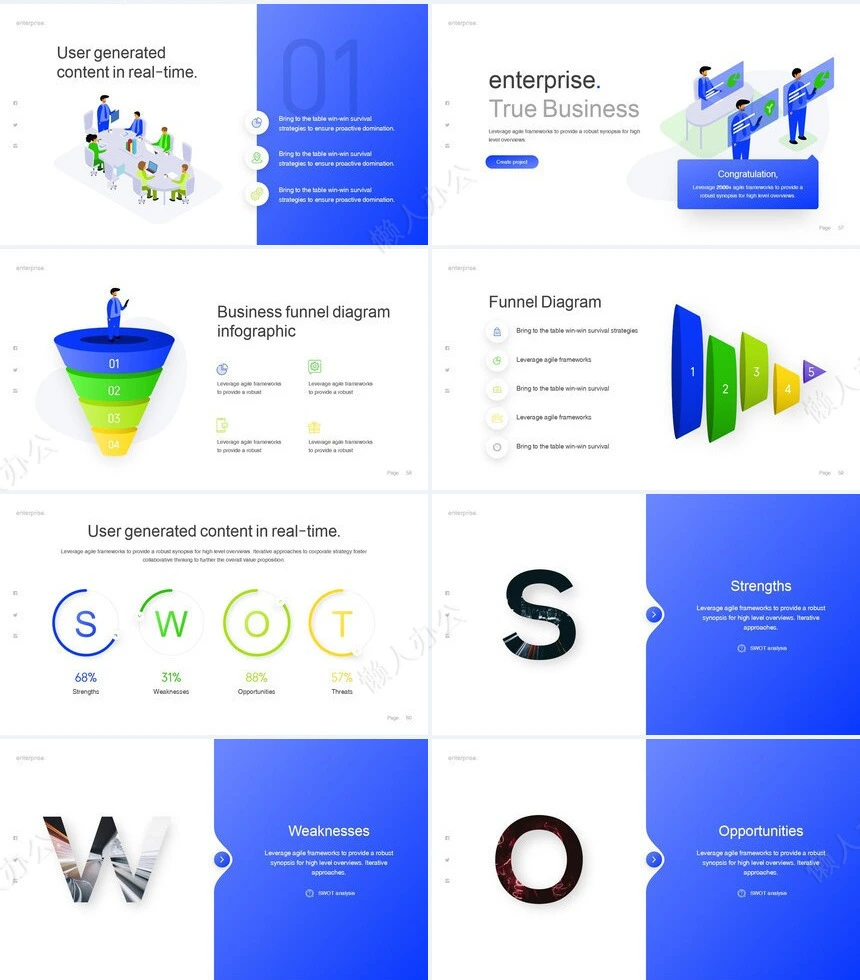 亮蓝时尚杂志风商业计划书公司宣传通用PPT模板
