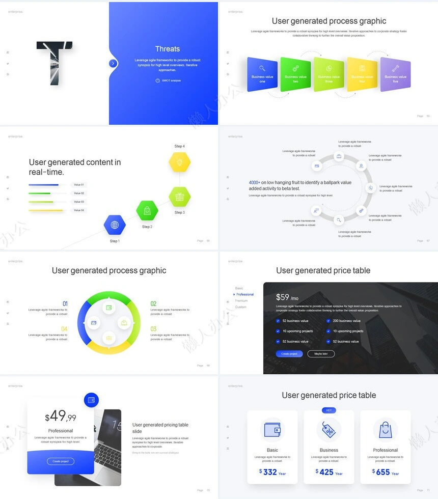 亮蓝时尚杂志风商业计划书公司宣传通用PPT模板