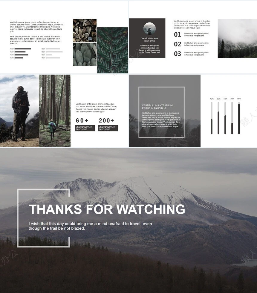 冷峻风欧美商务简约风景相册通用PPT模板