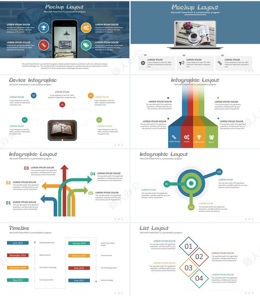 商务简约扁平化图表数据通用PPT模板