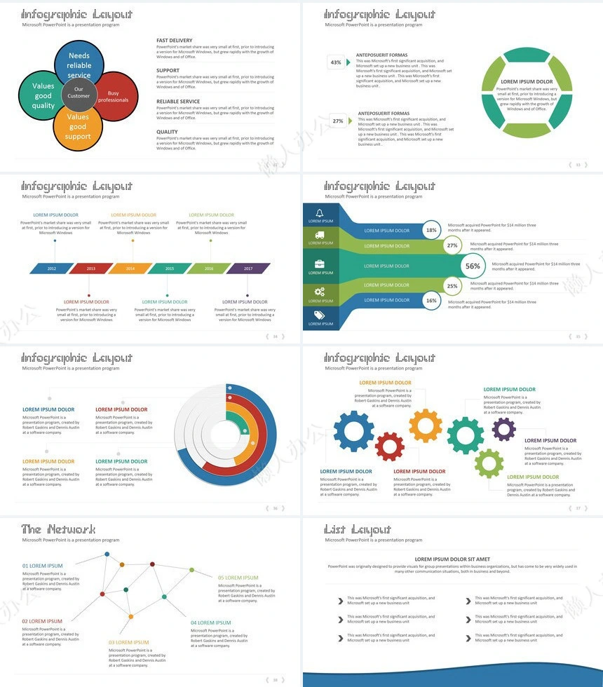 商务简约扁平化图表数据通用PPT模板