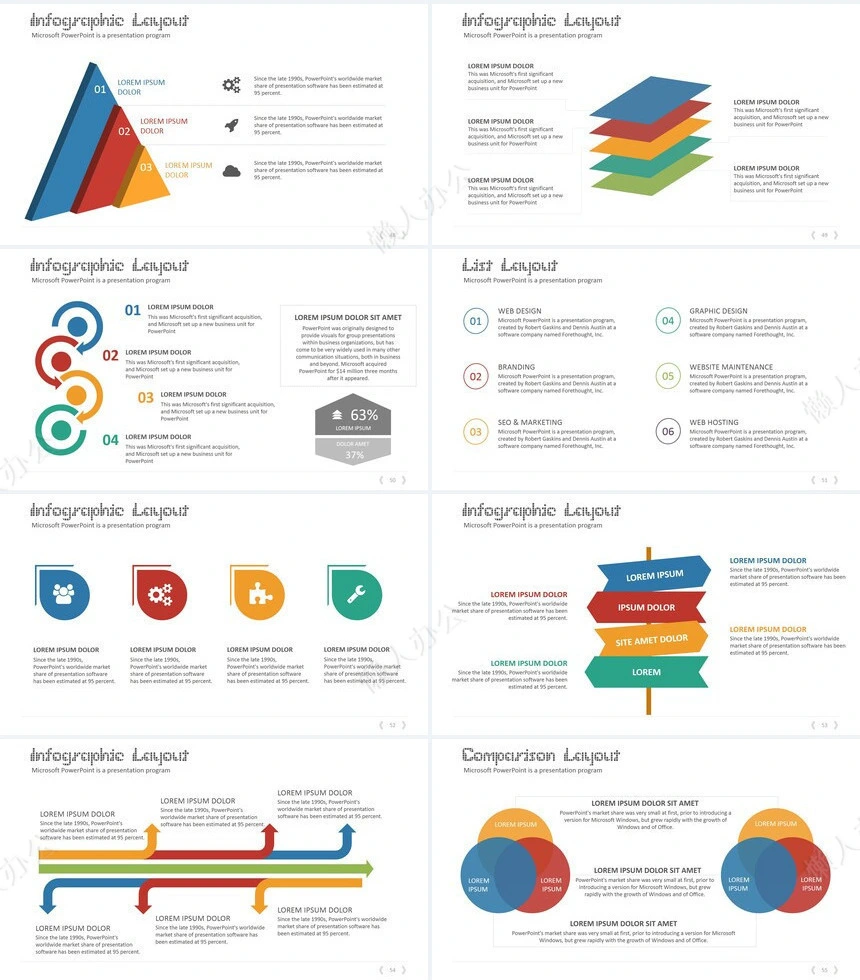 商务简约扁平化图表数据通用PPT模板