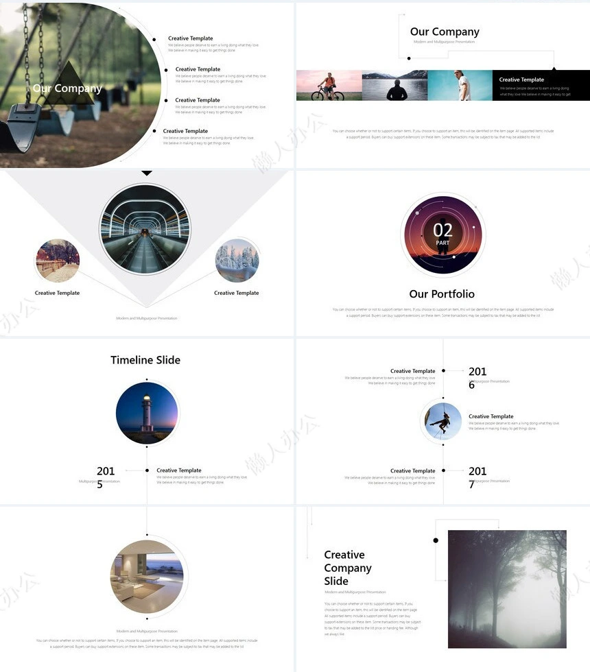 圆形线条图表数据商务杂志风通用PPT模板