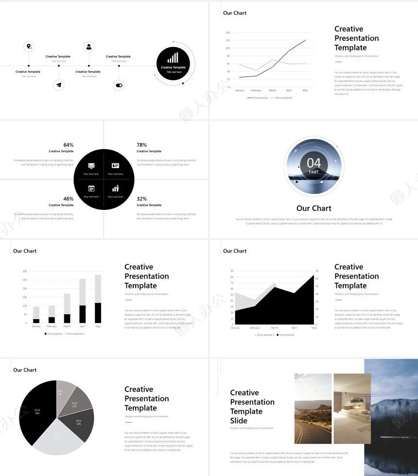 圆形线条图表数据商务杂志风通用PPT模板
