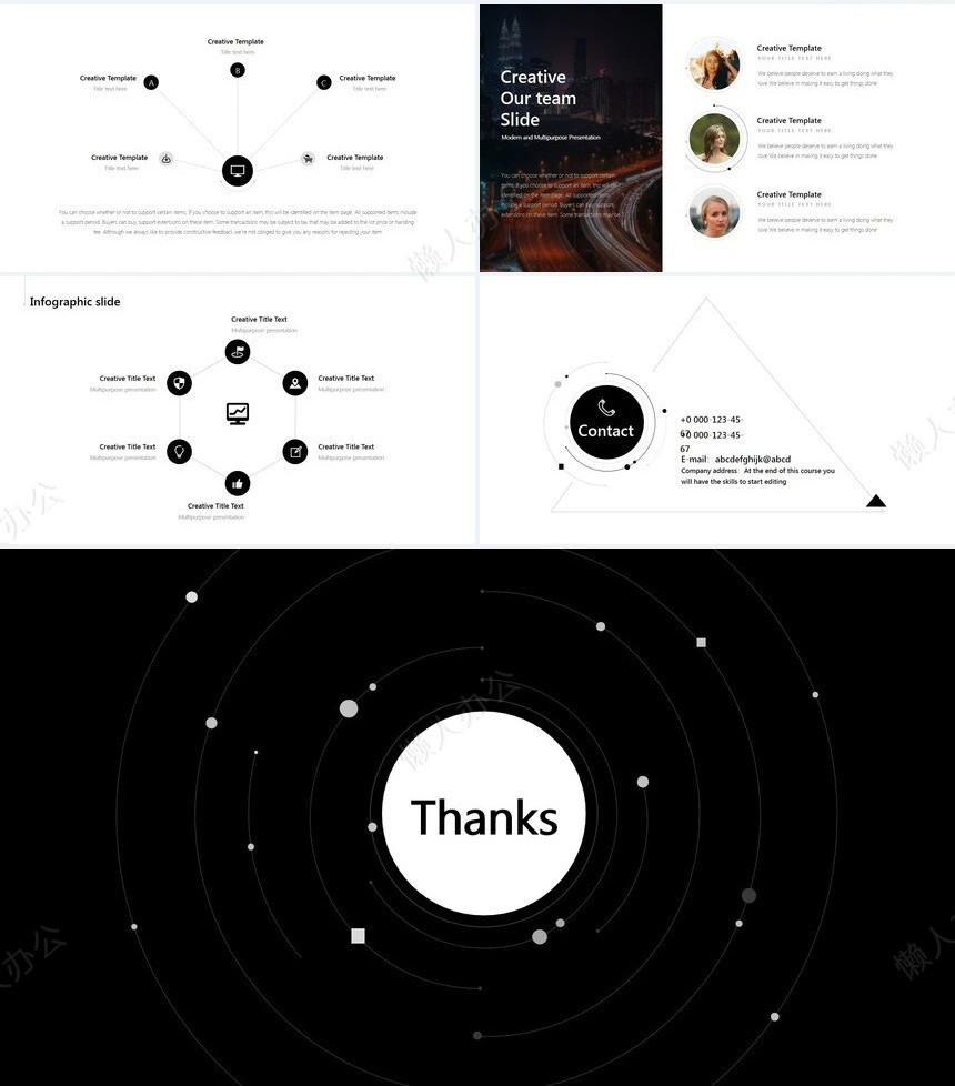 圆形线条图表数据商务杂志风通用PPT模板