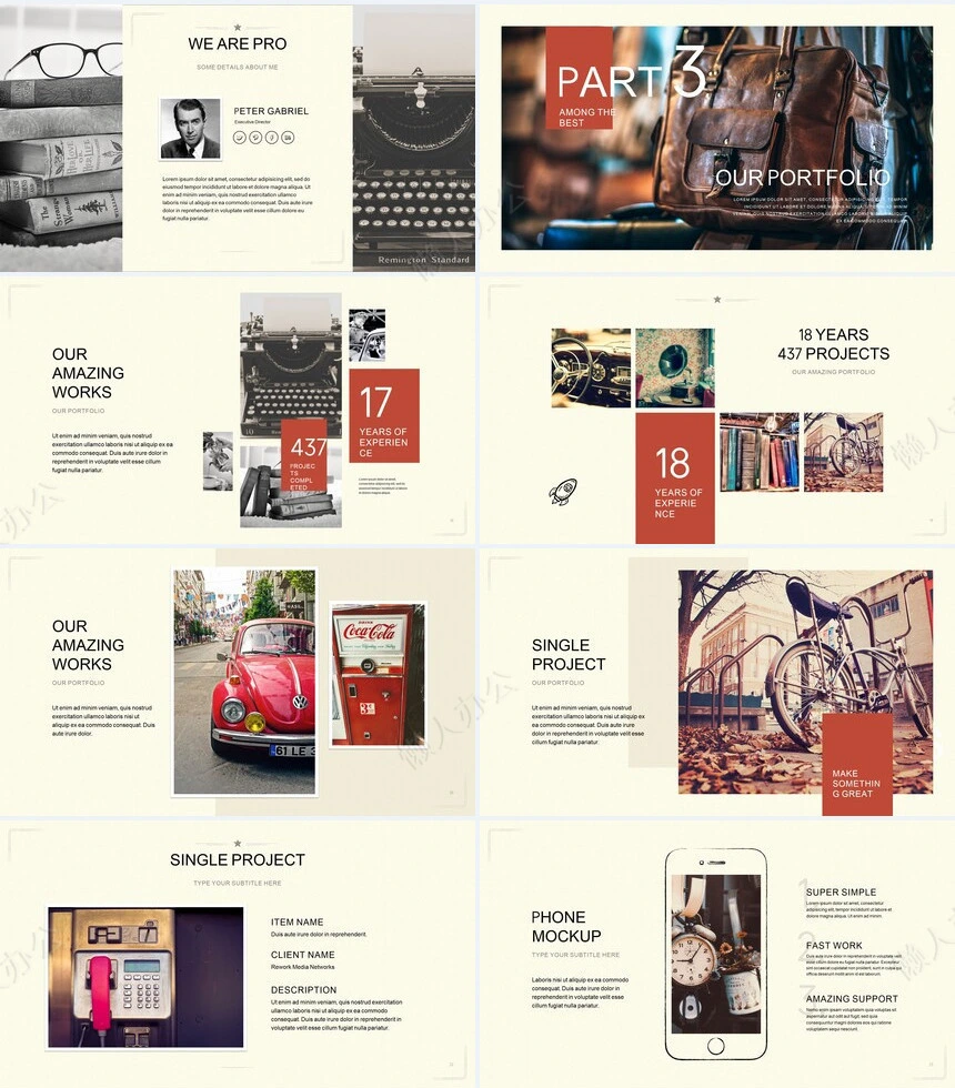 复古欧美风相册设计高端品牌宣传通用PPT模板