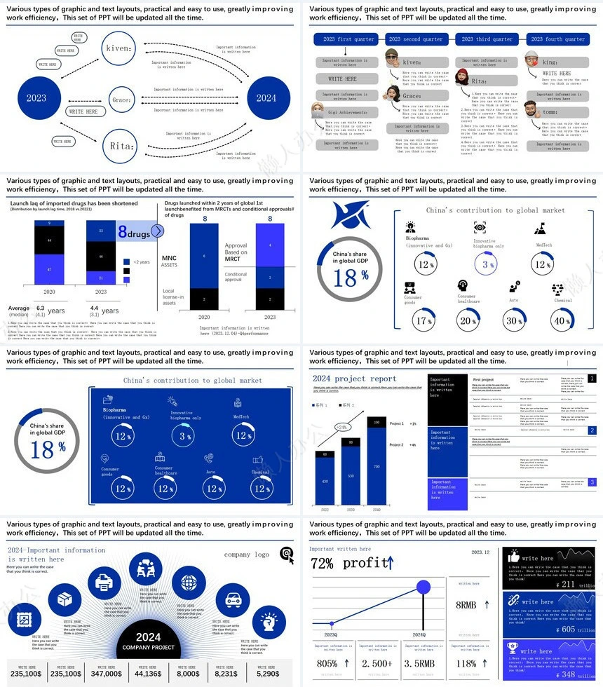 262页蓝色逻辑架构图PPT