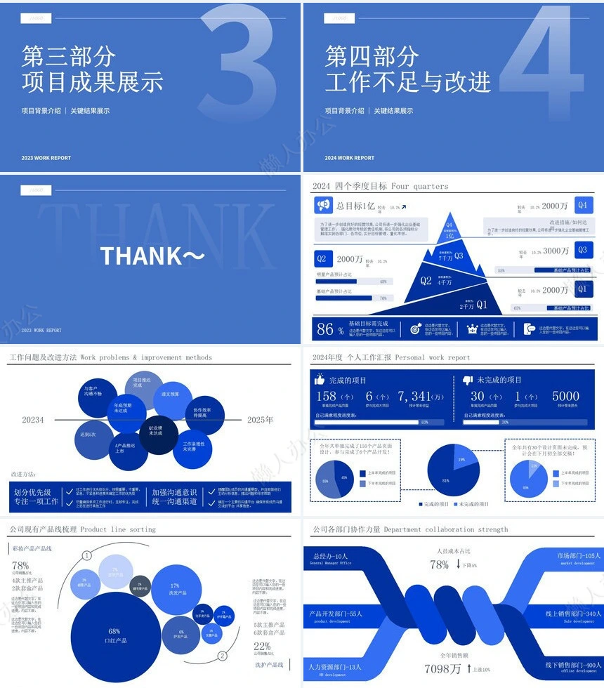 262页蓝色逻辑架构图PPT