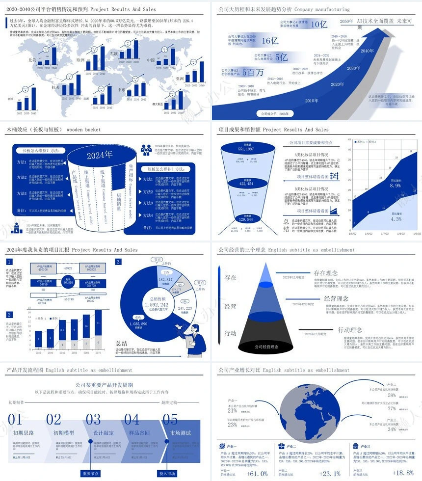 262页蓝色逻辑架构图PPT