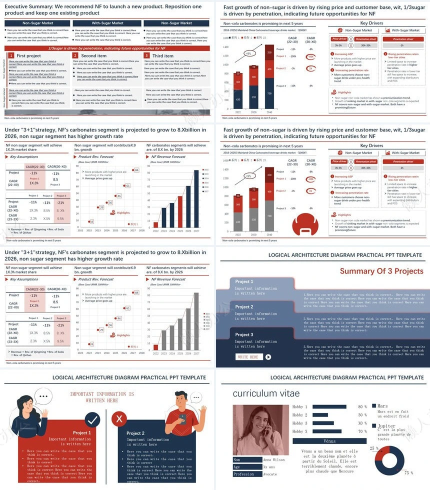 263页红+深蓝可视化图表PPT