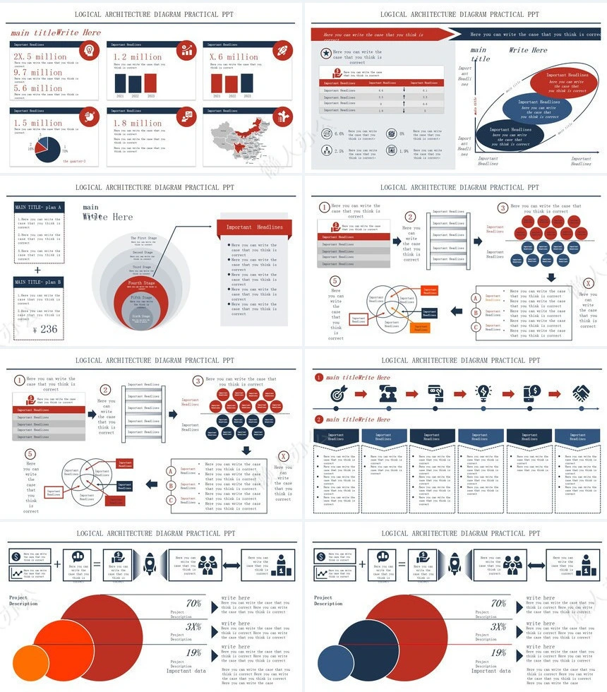 263页红+深蓝可视化图表PPT