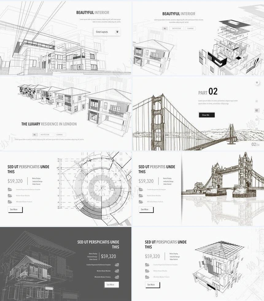 手绘线条建筑灰色时尚商务风产品介绍商业计划书PPT模板