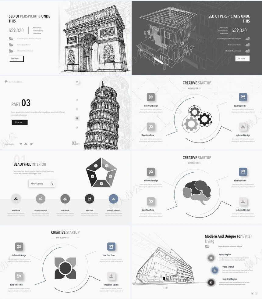 手绘线条建筑灰色时尚商务风产品介绍商业计划书PPT模板