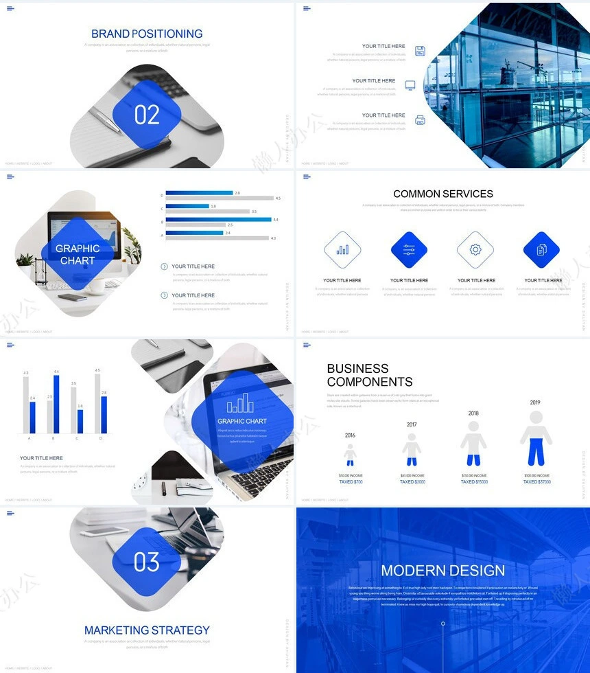 方块蓝色欧美风公司介绍项目简介通用PPT模板