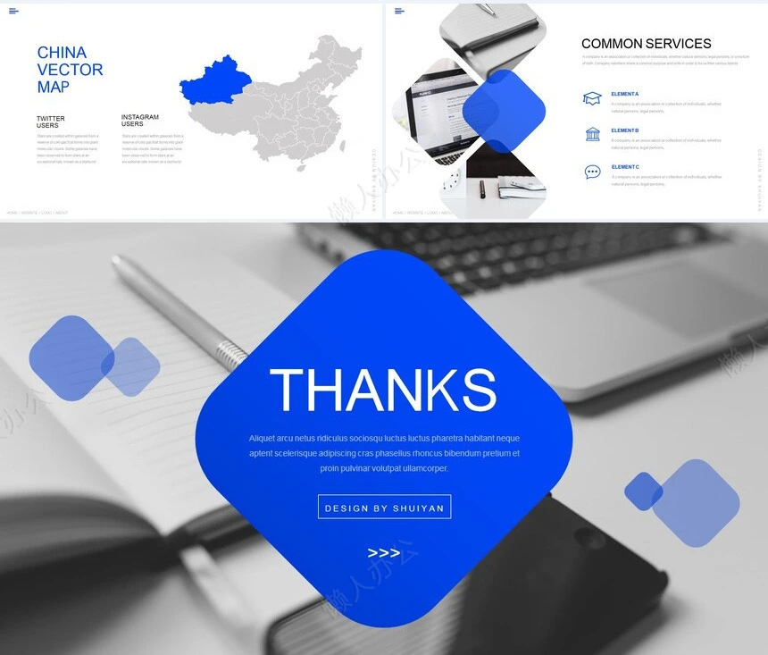 方块蓝色欧美风公司介绍项目简介通用PPT模板