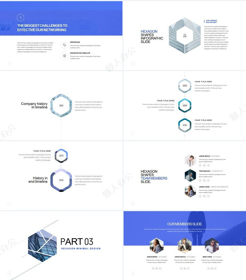 时尚简约蓝欧美风通用PPT模板