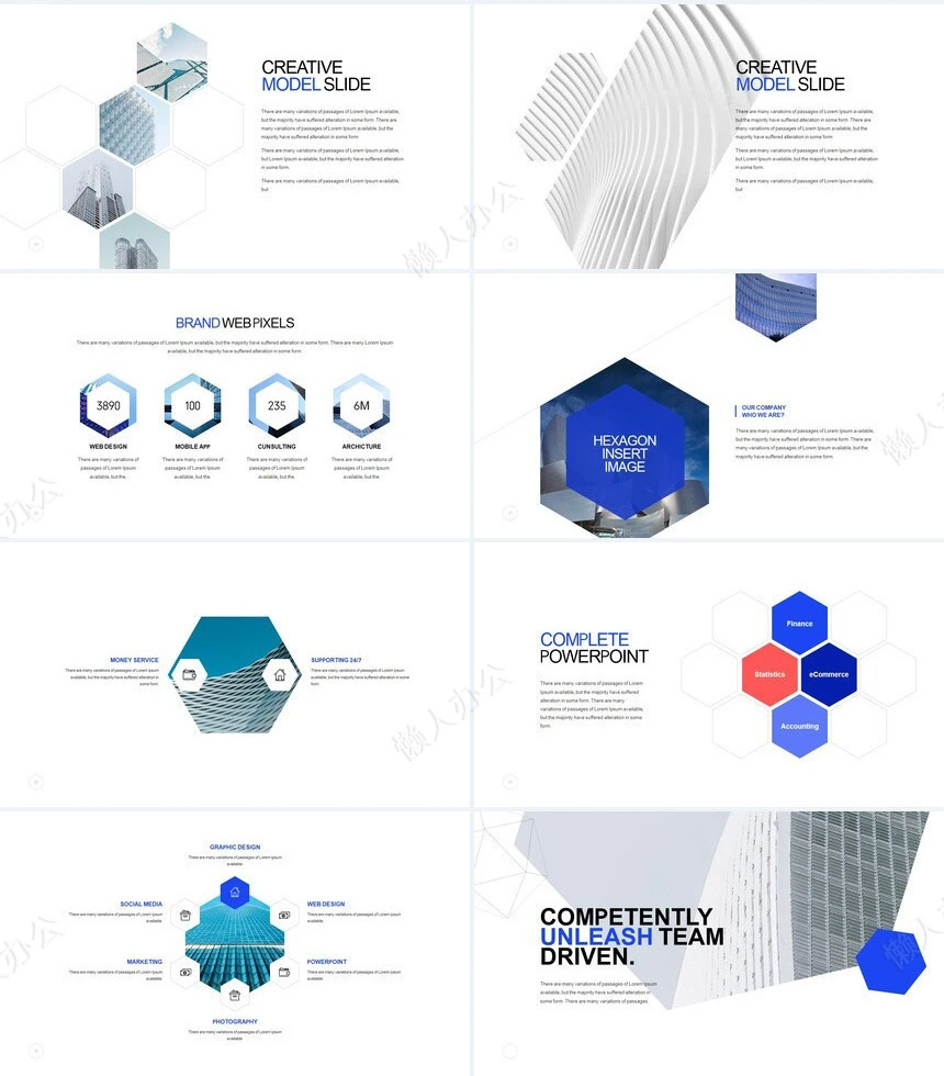 时尚简约蓝欧美风通用PPT模板