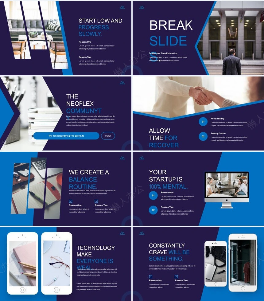 时尚蓝色扁平化公司简介商务报告项PPT模板