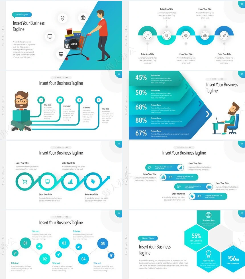 时尚蓝色扁平化数据分析广告策划商业计划书通用PPT模板
