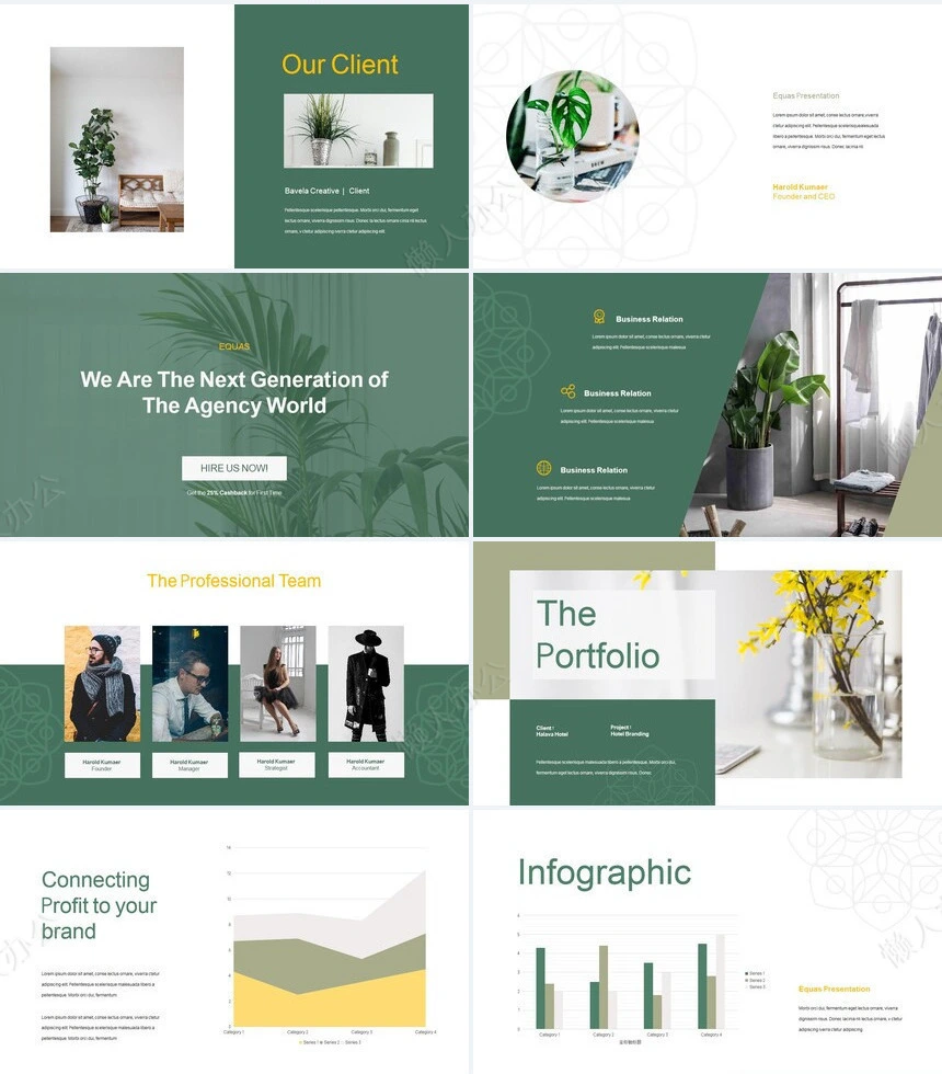 清色文艺复古欧美风通用PPT模板