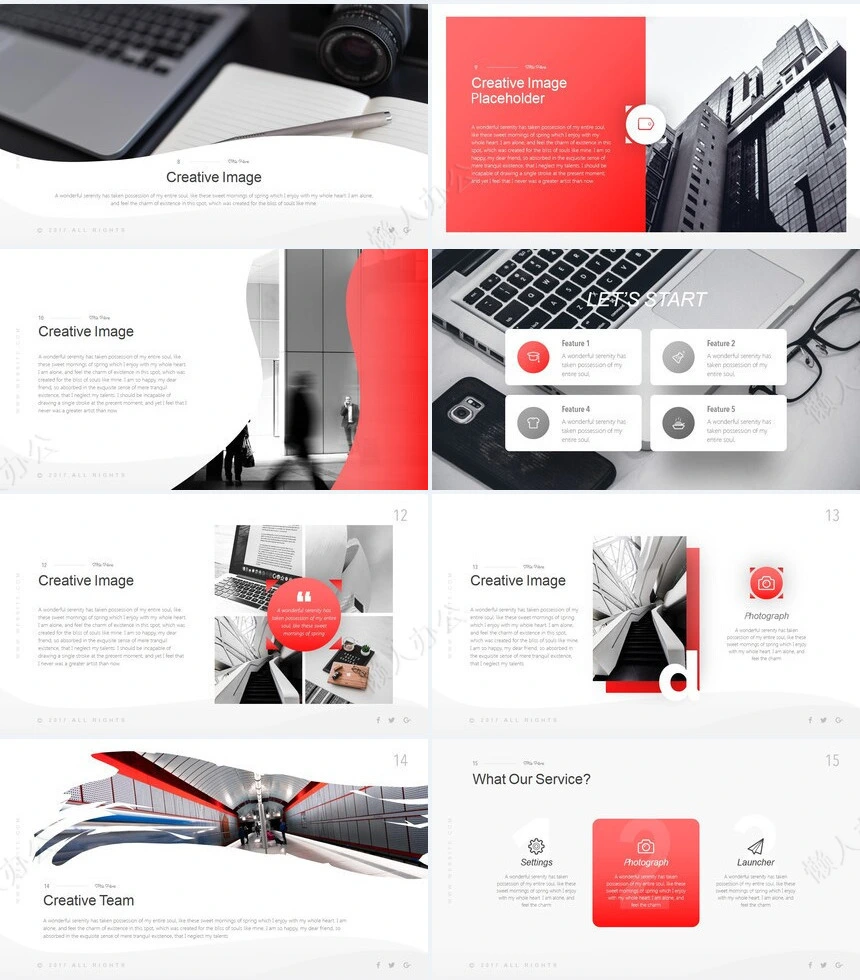 玫红渐变高级简约广告策划摄影设计品牌宣传PPT模板
