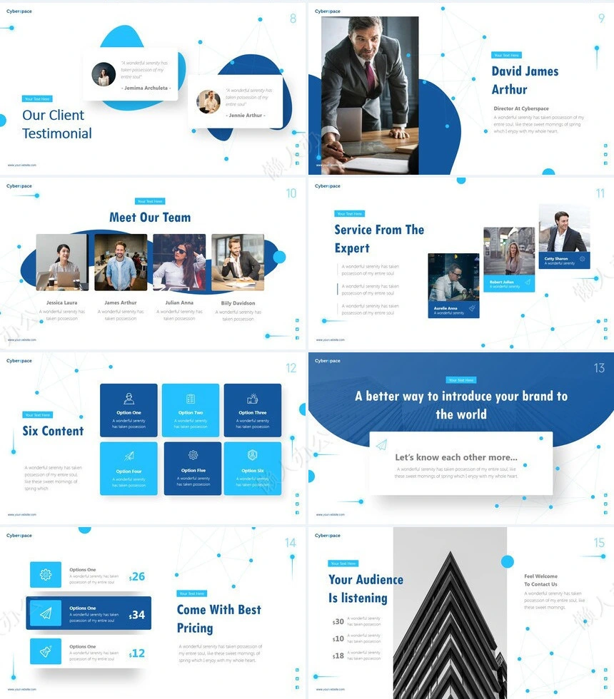 线条思维蓝色杂志风商业计划书PPT模板