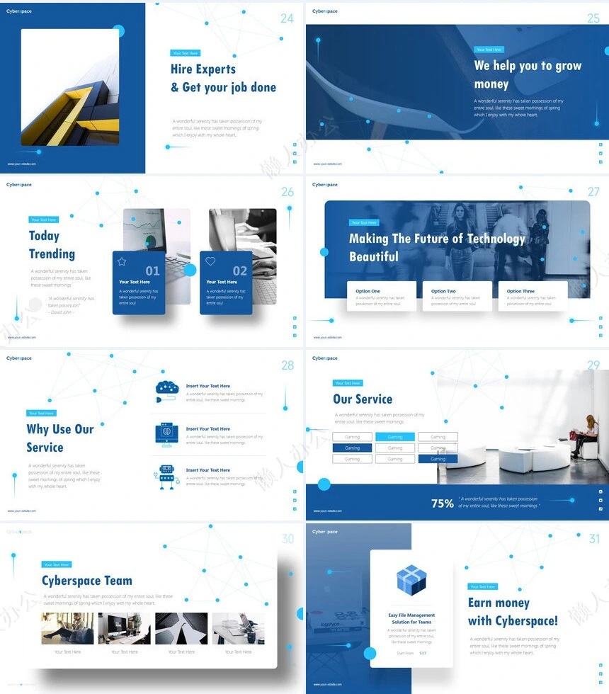 线条思维蓝色杂志风商业计划书PPT模板