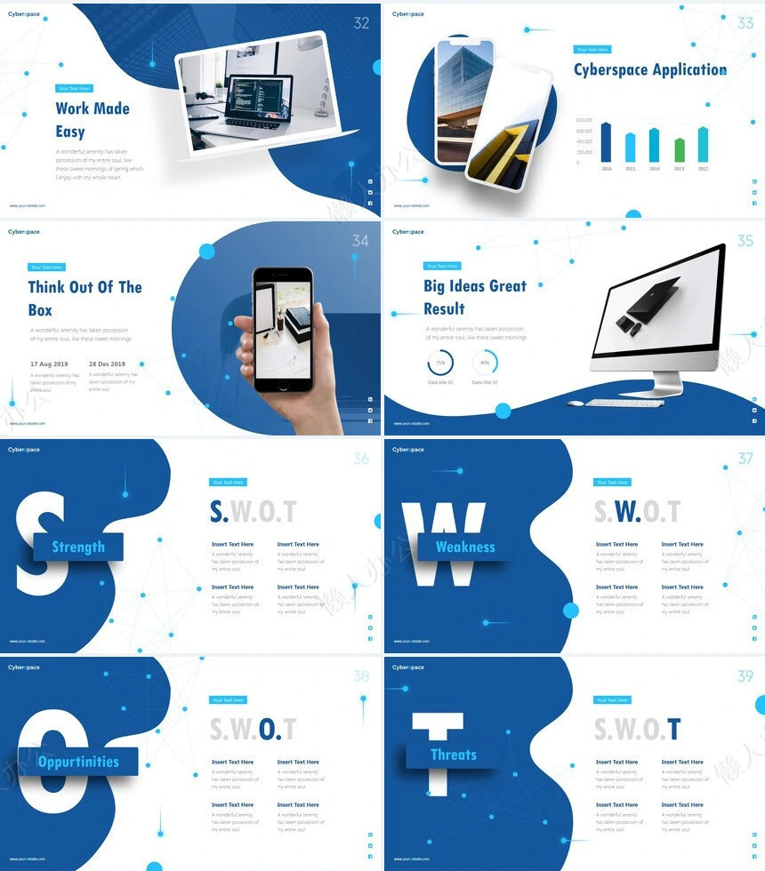 线条思维蓝色杂志风商业计划书PPT模板