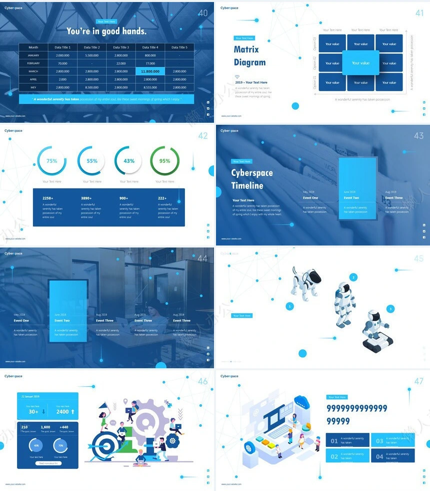 线条思维蓝色杂志风商业计划书PPT模板