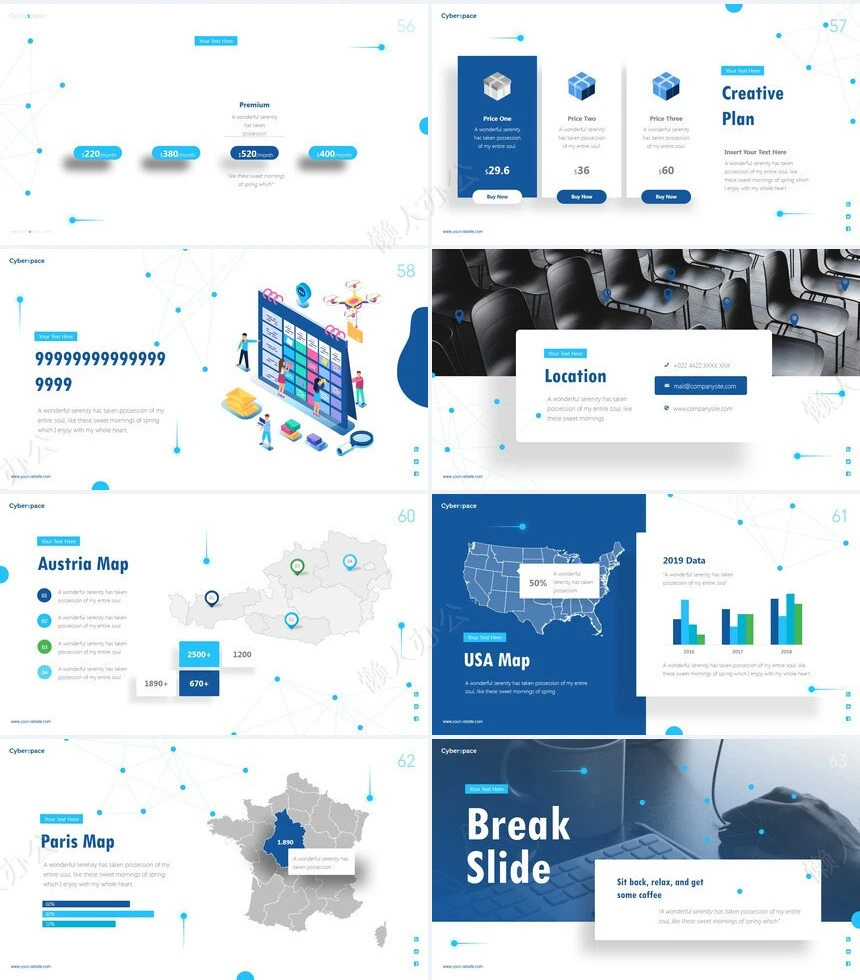 线条思维蓝色杂志风商业计划书PPT模板