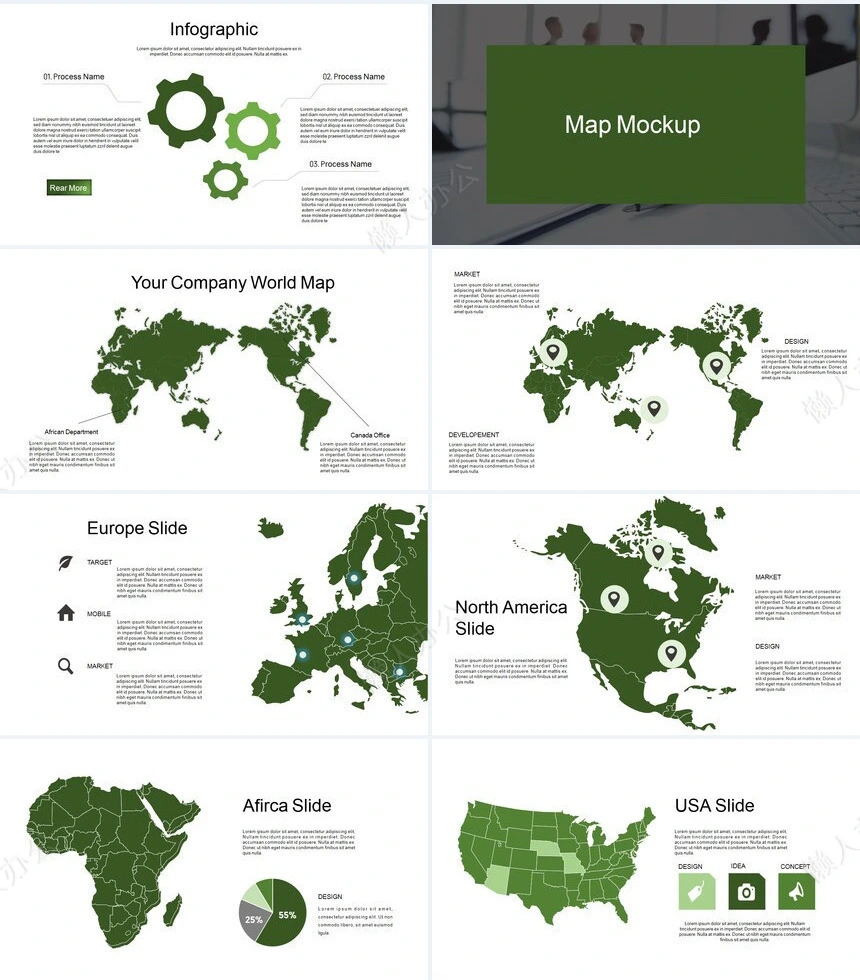绿色地图表格数据欧美风公司简介商业计划书PPT模板