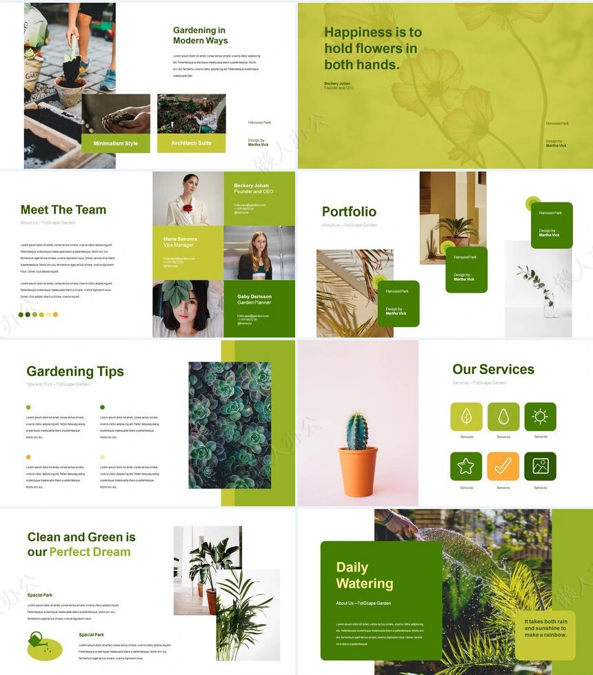 绿色小清新植物类欧美风通用PPT模板