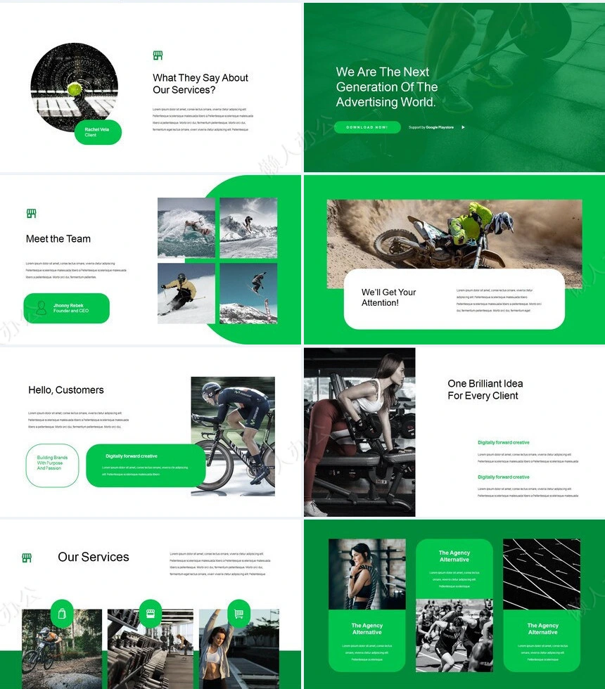 绿色欧美体育运动户外活动产品宣传通用PPT模板