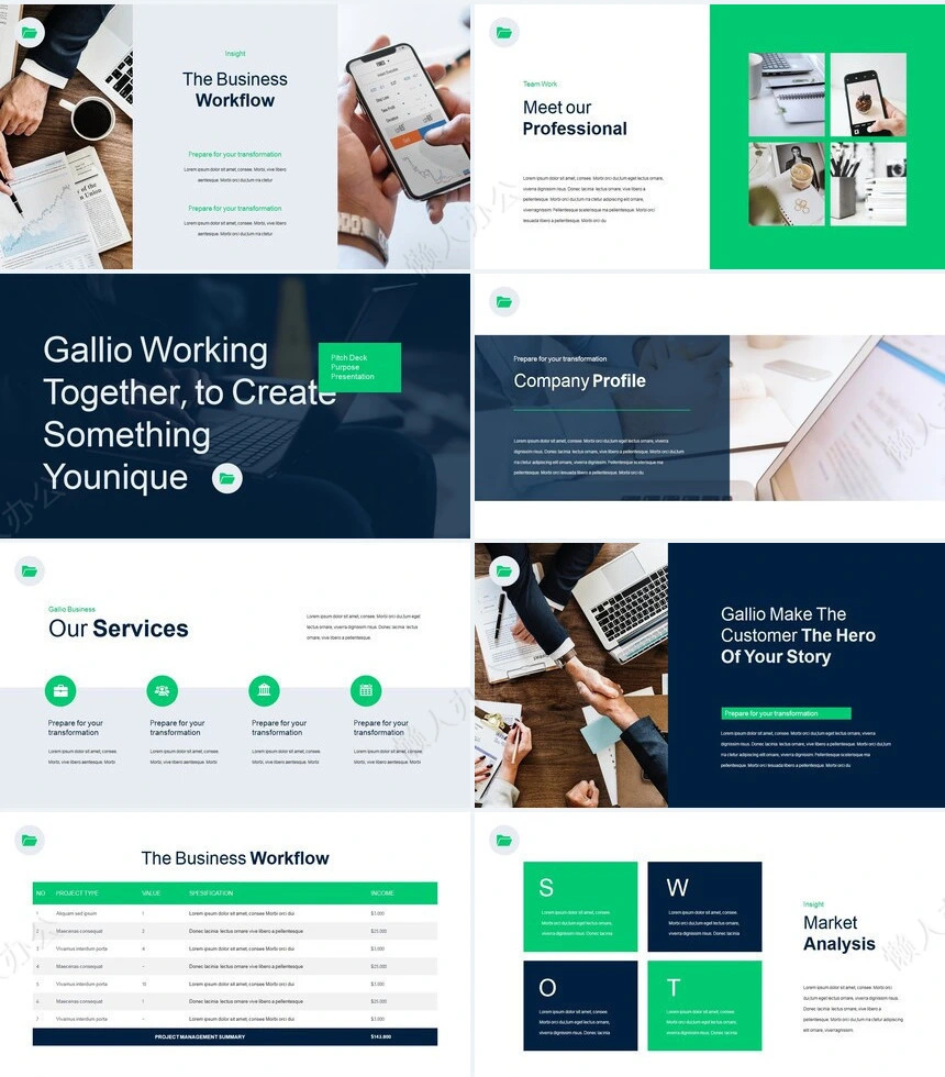 绿蓝色系欧美杂志风商业报价产品介绍商务报告通用PPT模板