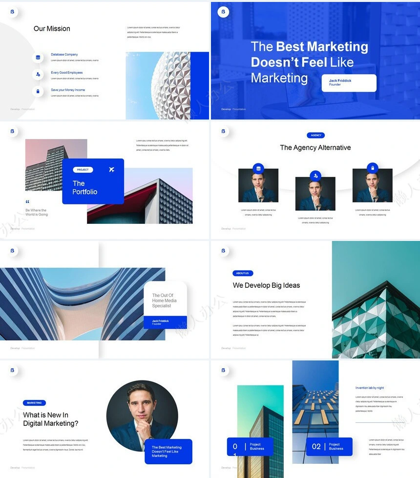 蓝色时尚欧美风公司简介商务报告项PPT模板