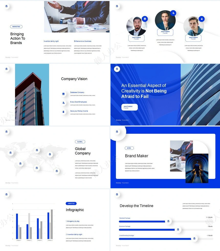 蓝色时尚欧美风公司简介商务报告项PPT模板