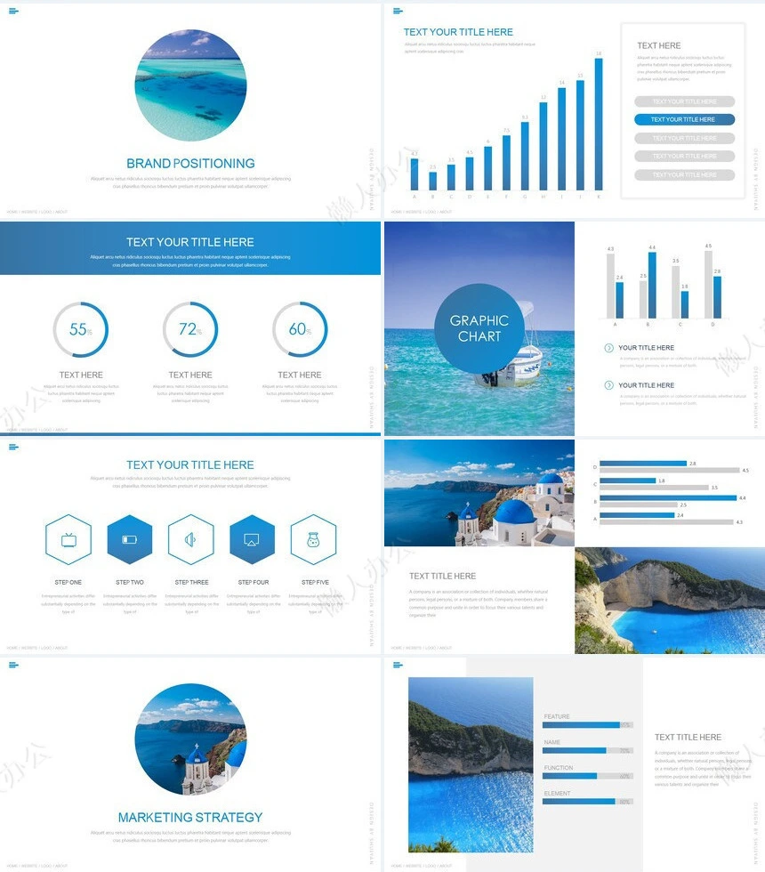 蓝色时尚欧美风旅行户外运动品牌宣传通用PPT模板
