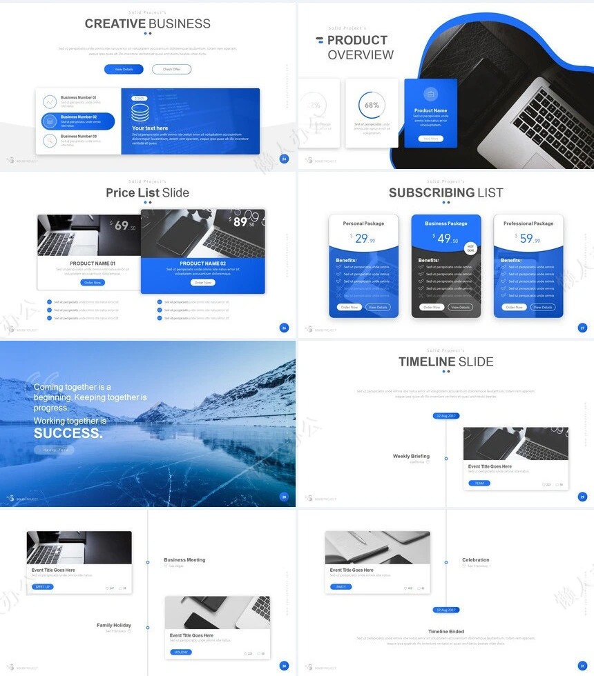 蓝色时尚表格数据公司简介商务报告项PPT模板