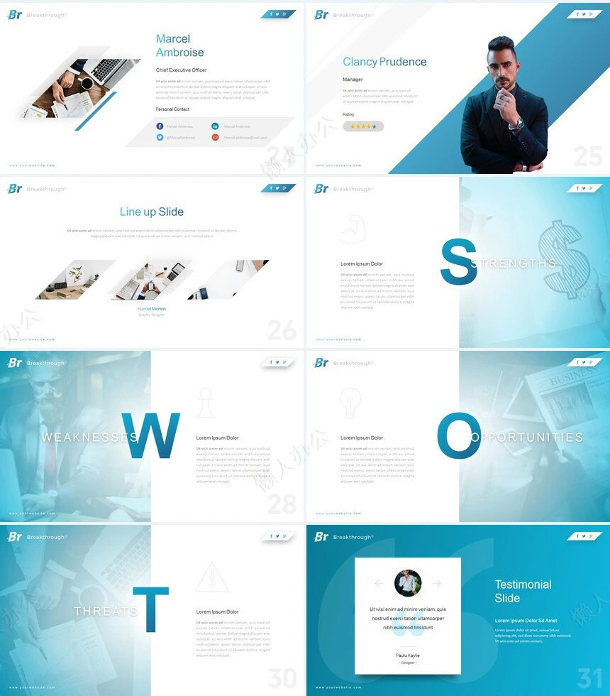 蓝色欧美商务风公司简介商务报告项目展示PPT模板