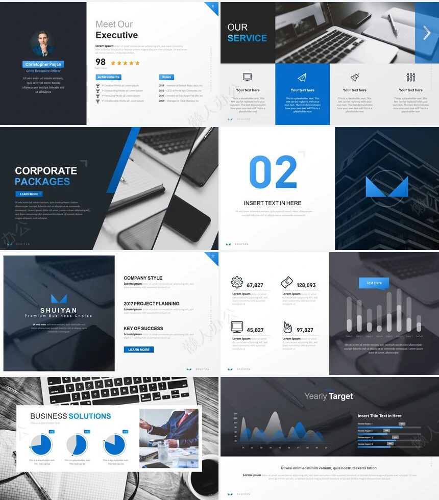 蓝色欧美风公司简介产品介绍商业计划书PPT模板