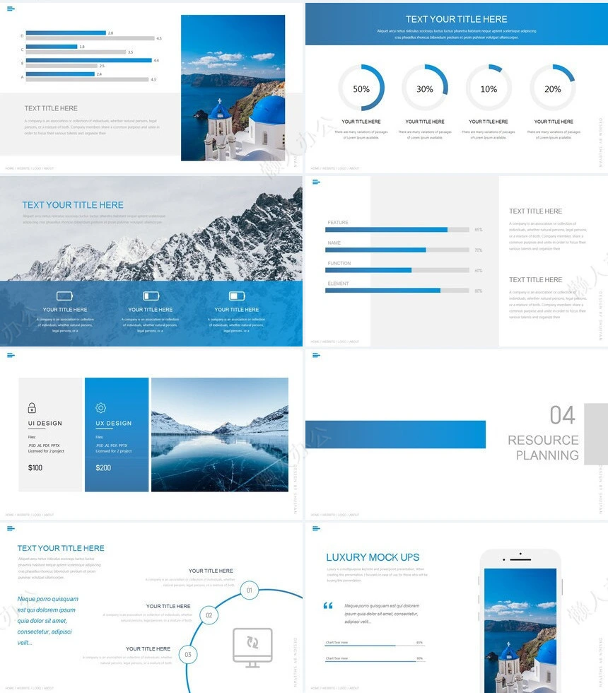 蓝色雪山时尚欧美风通用PPT模板